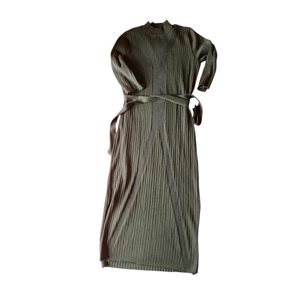 Ashley Stewart Mid-Length Sweater Dress with 3/4 length sleeves and tie waist - Picture 2 of 3